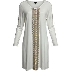 Yuka Beach Tunic Dress Women Medium Off White Gold Embroidered Sequin Boho Tunic